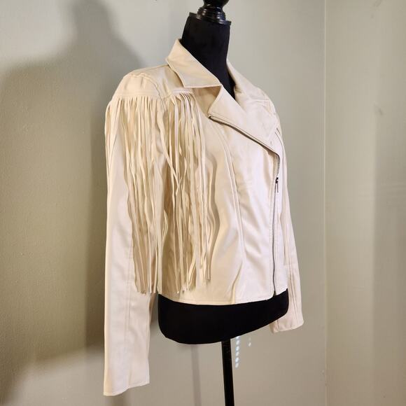 BLUE B White Moto Fringe Jacket, Size Large - Picture 7 of 15